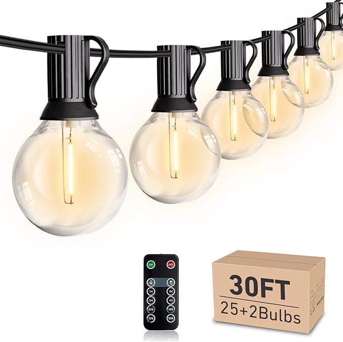 LED 30FT Outdoor String Lights with Remote Waterproof Patio Lights 27 Dimmable G40 Bulbs, Outdoor Globe String Lights Decorative Backyard Bistro Garden Balcony Cafe Lights