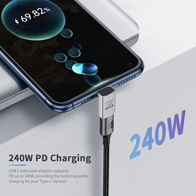 Duttek USB C 90 Degree Adapter [ 40Gbps, 240W PD,8K@60Hz Video] 90 Degree USB C Angle Adapter, Type C Male to Female Extender Connector for Tablet, HUB, Thunderbort ect 1 Pack
