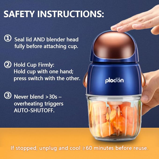 Baby Food Maker Mini Cute and Small Food Processor Puree Blender Grinder Chopper with 2 Glass Bowls(0.6L+0.3L) 8 Blades Electric (Without Battery) -2 Bowls