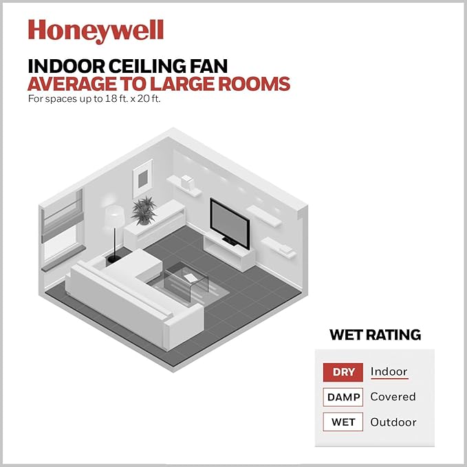 Honeywell Ceiling Fans Glen Alden, 52 Inch Classic Flush Mount Indoor LED Ceiling Fan with Light, Pull Chain, Quick-2-Hang Dual Finish Blades, Reversible Motor - 50520-01 (White)
