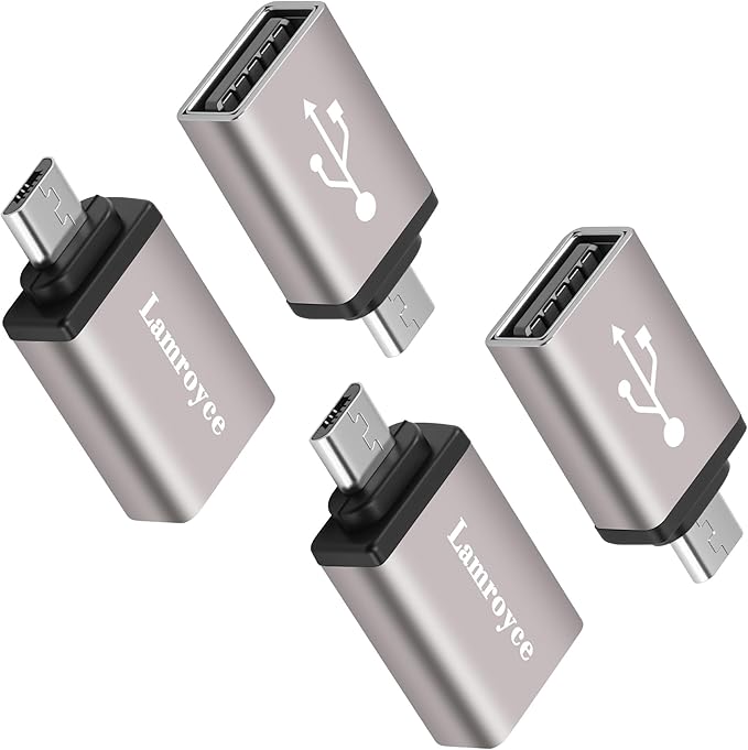 USB to Micro USB Adapter 4 Pack, Micro USB Male to USB 2.0 A Female OTG (On-The-Go) Converter Connector, Aluminum Alloy Shell, Compatible with Samsung Phone S7 S6, LG, Flash Drive, Mouse, Keyboard