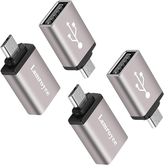 USB to Micro USB Adapter 4 Pack, Micro USB Male to USB 2.0 A Female OTG (On-The-Go) Converter Connector, Aluminum Alloy Shell, Compatible with Samsung Phone S7 S6, LG, Flash Drive, Mouse, Keyboard
