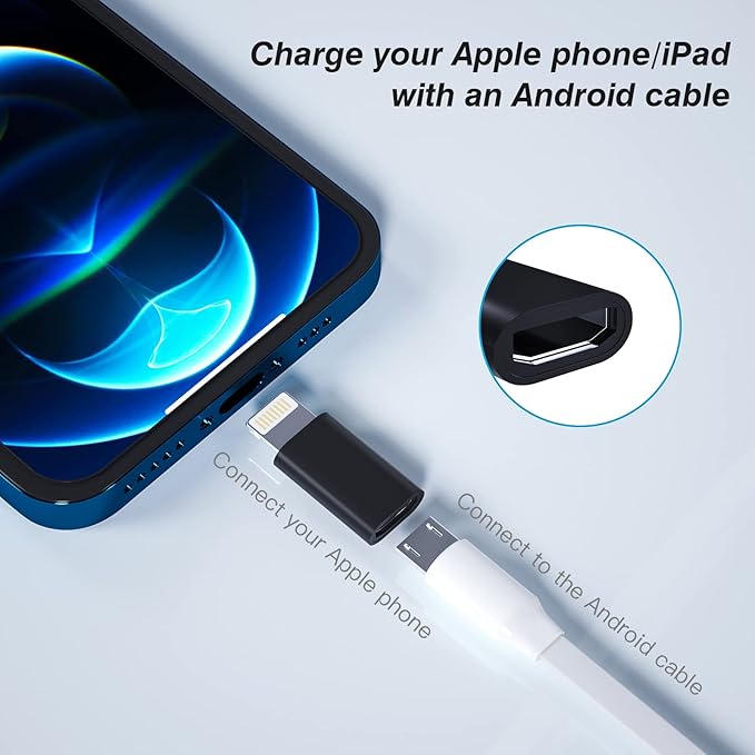 Micro USB Female to Lightning Male Adapter(3pack) Android Charging Cable Port Compatible for iPhone 13 12 11 Pro Max Mini Xs Se 7 8 for iPad Charge Cord Connector Charger Data Sync Converter
