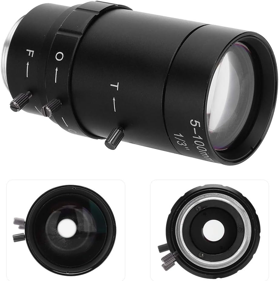 Zoom Camera Lens, 1.3MP Zoom CCTV Lens CS Mount Manual Aperture 5-100mm Aluminum Alloy Low Distortion High