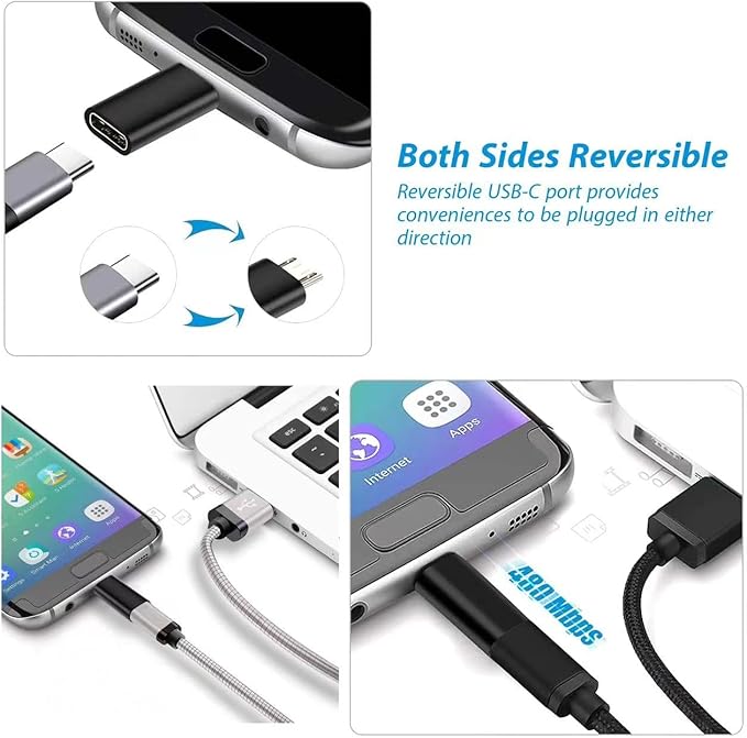 USB C Female to Micro USB Male Adapter (2-Pack), Micro USB to USB C Adapter Fast Charger Power Cable Plug Strip Extender for Nexus LG Xbox PS Kindle Samsung Galaxy Devices (Black)