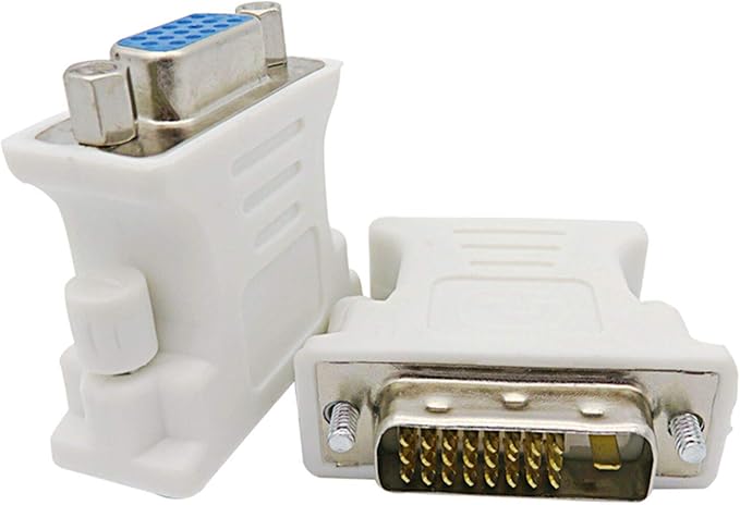 DVI to VGA Adapter DVI-I 24+1 Male to VGA 15 Female Adapter Supports 1080P Full HD for Computer, PC Host, Laptop, Graphics Card to HDTV, LG HP Dell Monitor and Projector(2 Pack)-White