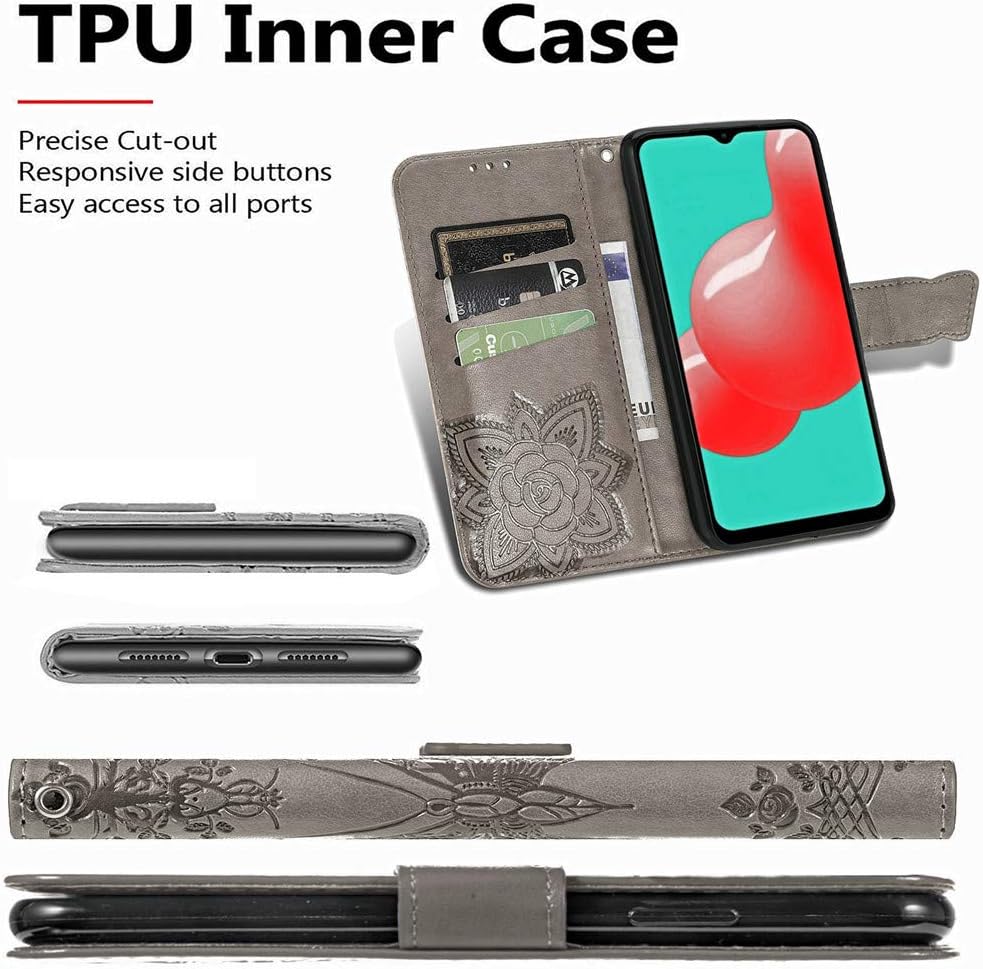 Samsung Galaxy A32 5G Case | Glitter Bling Leather Flip Wallet with Card Holder and Stand, Shockproof Crystal Grey
