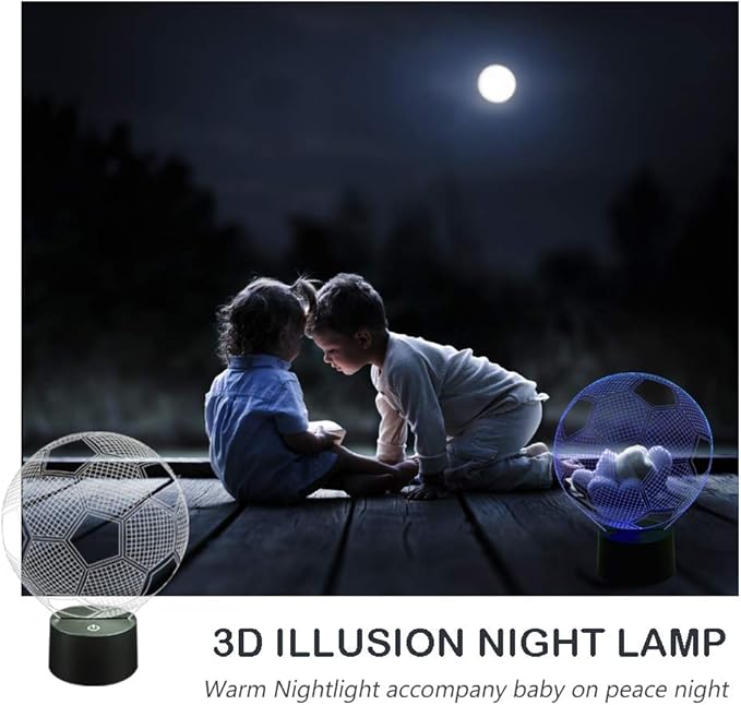AZIMOM 3D Illusion Lamp Soccer Decor Night Light 7 Colors Changing Led Night Light for Kids Smart Touch Optical Illusion Bedside Lamps Bedroom Home Decoration Boys & Girls Women Birthday Gifts