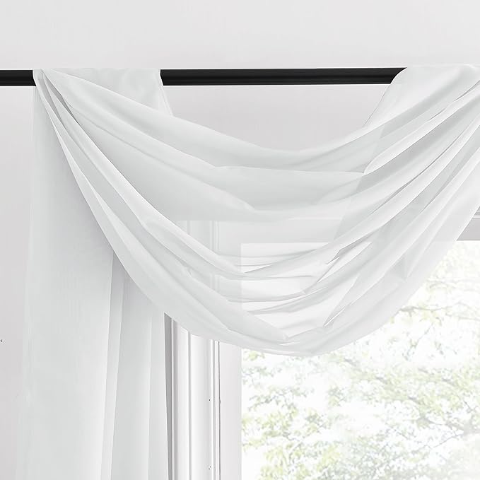NICETOWN Scarf Curtain for Living Room - Elegant Solid Voile Sheer Valance Topper Long Window Treatment Scarf for Villa/Cottage (1 PC, Light Gray, W60 x L216)