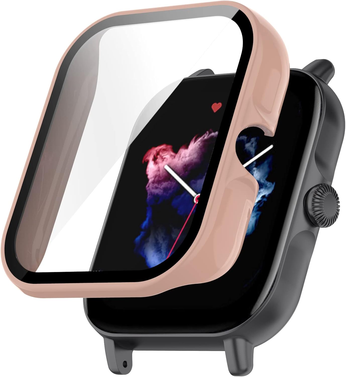 ECSEM Screen Protector with Hard PC Bumper Case for Amazfit GTS 3, All-Around Protective Shell, Clear+Pink+Green