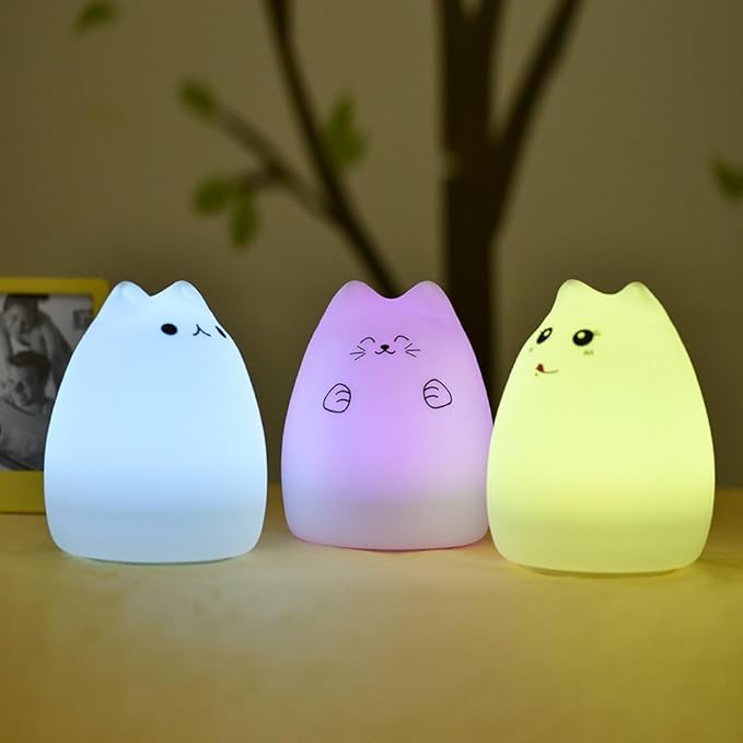 Litake Kitty Night Light, USB Rechargeable Silicone Cute Cat Night Light for Kids Baby Children, 7-Color Changing LED Cat Lamp Nursery Nightlights for Kids Bedroom (Celebrity)