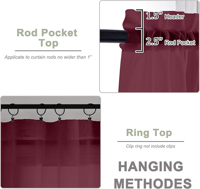 OWENIE Burgundy Sheer Curtains 120 Inches Long 2 Panels Set, Airy Lightweight Sheer Burgundy Curtains for Living Room Bedroom, Farmhouse Filmy Rod Pocket Drapes, 2 Pcs, Each 59" Wx120 L Inch