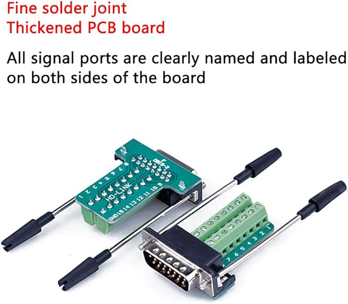 DB15 Solderless Serial to 15-pin Port Terminal Female Adapter Connector Breakout Board with Case Long Bolts Nuts (2PCS Female)