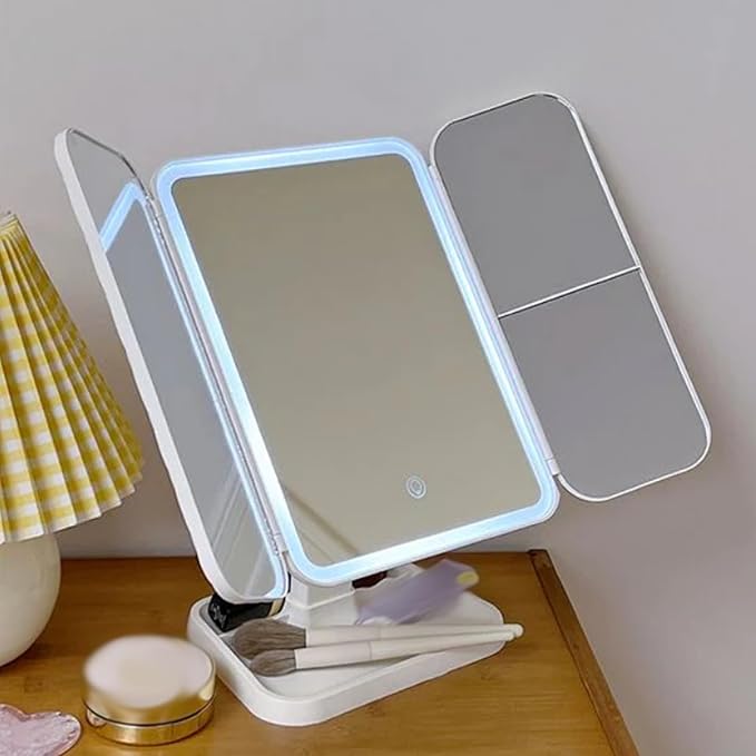 Vanity Mirror Pro, Trifold Led Makeup Mirror, Aristoparis Makeup Mirror, Glisera Makeup Mirrors, Glisera Smart Mirror with Lights,LED Trifold Vanity (White)