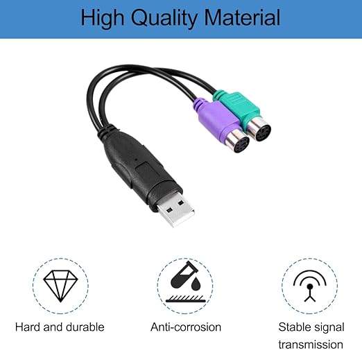 PS/2 to USB Adapter Keyboard Mouse Adapter Cable, PS/2 Female to USB A Male Plug with Chip, 2 PCS 2 in 1 PS-2 to USB 2.0 Converter Cord