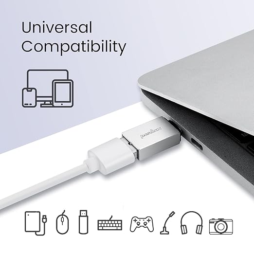 Perixx PERIPRO-404 USB C Male to USB A Female Adapter - USB 3.0 Spec for Smartphone, Tablets, Laptop, and Desktops Computer - Silver (11765)