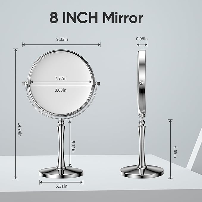 Nicesail 8” Desk Vanity Mirror, Personal Makeup Mirror Double-Sided with 1X/10X Magnification Magnified Mirror, Makeup Mirror for Home Hotel Desktop, Small Vanity Mirror, Chrome 10X