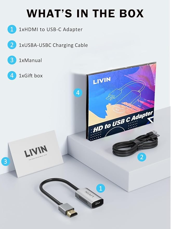 HDMI to USB C Adapter (4K@60Hz) Portable Monitor, AR Glasses XREAL One Air 2 Pro/VITURE Luma/RayNeo Air 3s/Rokid,HDMI Male(Source) to USB C Female(Display) Laptop,PS4/5,Xbox,Switch,ROG Ally,Steam Deck