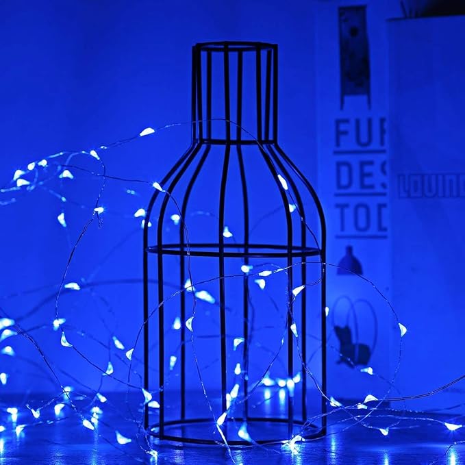 Sanniu Led Fairy Lights Battery Operated, 4 Packs Mini Battery Powered Copper Wire Starry String Lights for Christmas, Parties, Wedding, Bedroom, Patio, Indoor, Home Decoration (5m/16ft Blue)