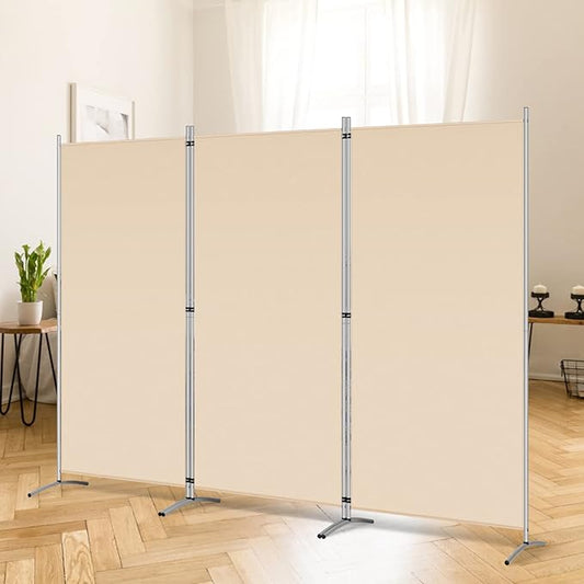 RANTILA 3 Panel Room Divider, 6 Ft Tall Folding Privacy Screen Freestanding Room Partition Wall Dividers, 102''W x 20''D x 71''H, Beige