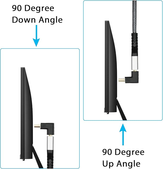 Right Angle HDMI Male to HDMI Female Adapter 8K, Up Angle Gold Plated 90 Degree and 270 Degree, Supporting 8K@60Hz, 4K@120Hz, Suitable for Laptops, PC, Projectors, etc- 2Pcs