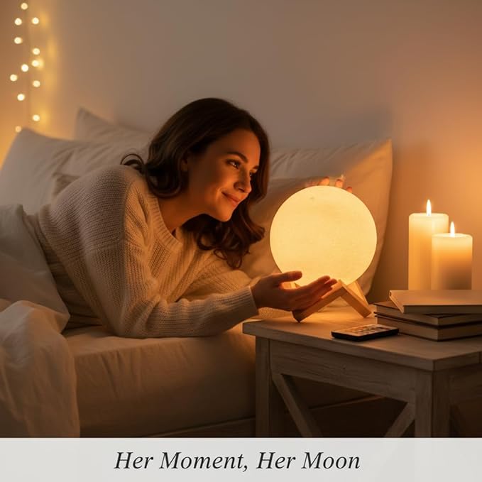 Mydethun 16-Color 3D Moon Lamp, 148 Lighting Modes, 5.9" Rechargeable Dimmable Night Light with Remote & Wooden Stand – Unique Gift for Women, Mom, Kids, Bedroom, Thanksgiving Table & Christmas Décor