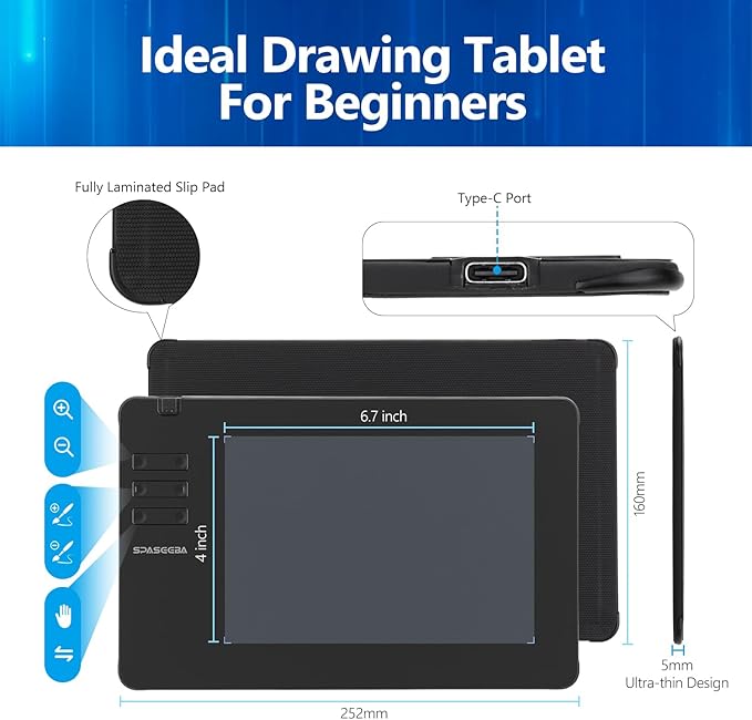 T605 Drawing Tablet 6.7x4 inch Graphic Digital Drawing Tablet with 8192 Pen Pressure 6 Customized Hot Keys Art Tablet for OSU Online Teaching Designing Beginners Work with Mac PC Android
