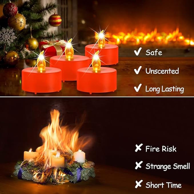 Battery Operated LED Tea Lights: 24PACK Flameless Electric Votive Candles Lamp Realistic and Bright Flickering Holiday Gift Long Lasting 150Hours for Seasonal & Festival Celebration Orange