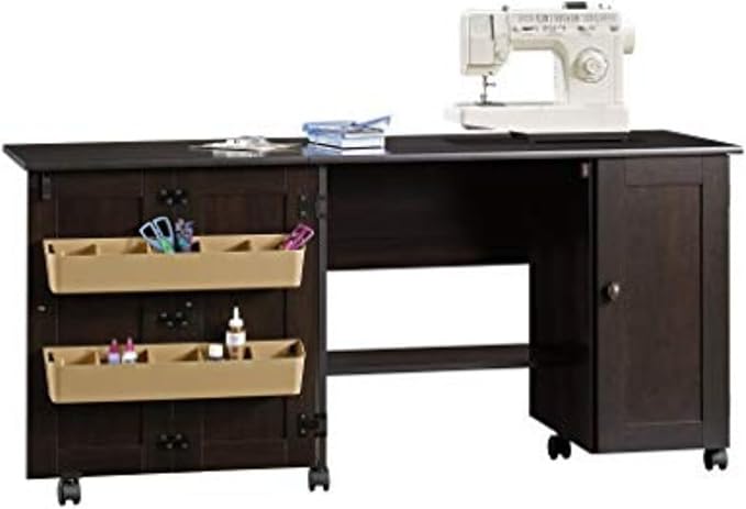 Sauder Miscellaneous Storage Easy Rolling Sewing and Craft Table/Cart/ Pantry cabinets, Cinnamon Cherry finish