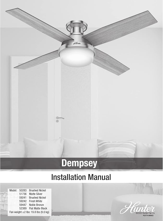 Hunter 52389 Dempsey Ceiling Fan 52 inches Matte Black