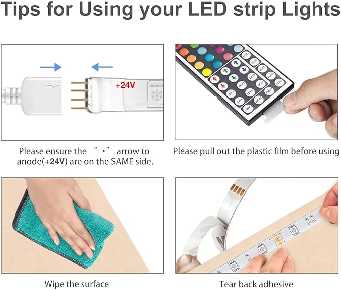 DAYBETTER Led Strip Lights 32.8 ft RGB Color Changing Lights Strip for Bedroom, Desk, Home Decoration, with Remote and Power Supply