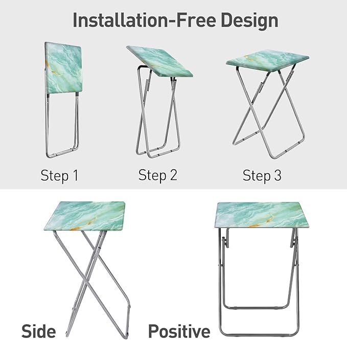Garden 4 you Folding TV Tray Table TV Dinner Table with Sturdy MDF Top,Eating Trays for Living Room with No Assembly Required 15 x 18.9 x 26 in(Sea Blue,1PC)