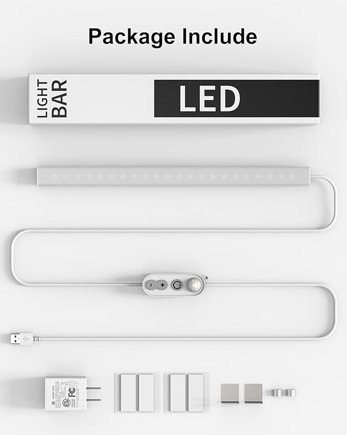 ASOKO Motion Sensor Dimmable Led Under Cabinet Lighting,12 inches Plug in Led Counter Light Bars, Cool White 6000K Light Bar for Kitchen/Closet/Wardrobe/Shelf/Desk/Display Case