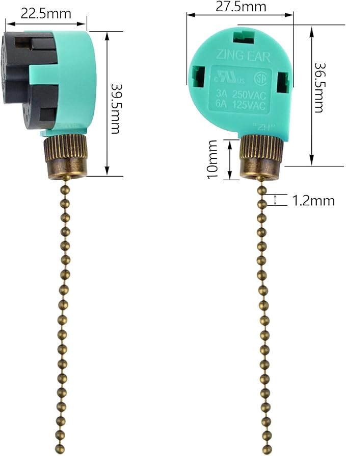 3 Pack Ceiling Fan 3 Speed 4 Wire Zing Ear ZE-268S6 Pull Chain Switch Replacement for Fan Light, Wall Lamps, Cabinet Light (Bronze)