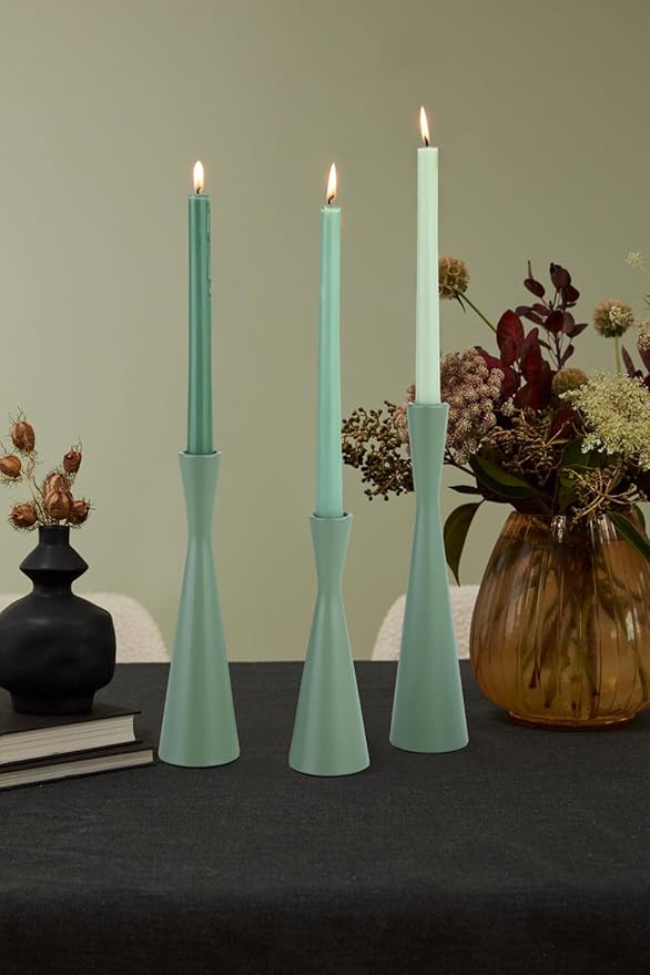 Vixdonos Taper Candle Holders Metal Candlestick Holders Set of 3 Table Mantel Decorative Candle Stand for Dinning,Party，Wedding,Home Decor(Green)