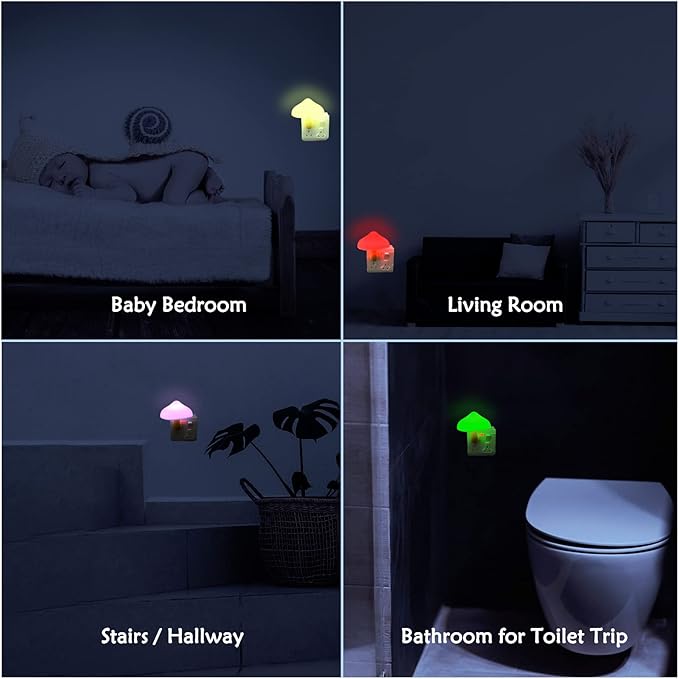 iBetterLife Mushroom Sensor LED Night Light - Plug-in 7 Color Changing Mushroom Lamp, Mini Dream Bed Cute Colourful Nightlight for Adults Kids for Bedroom, Bathroom, Stairs, Hallway Corridor