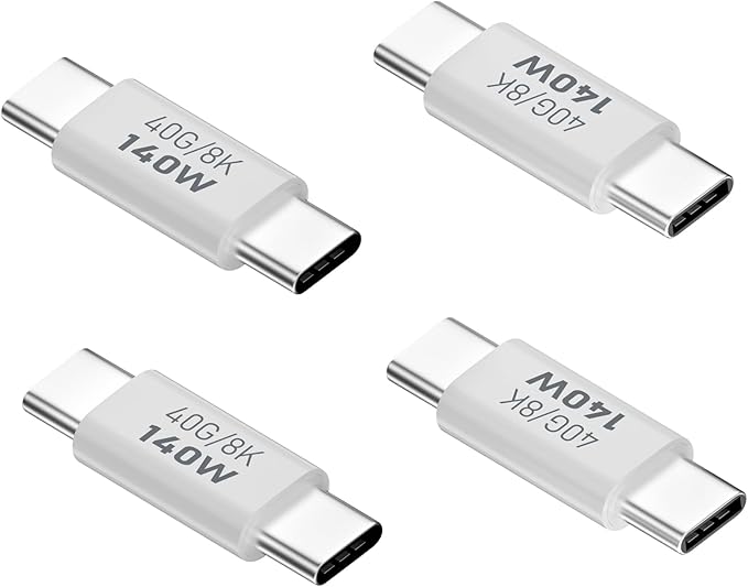 Danfetsoy USB C Male to Male Adapter, 40Gbps USB C Adapter, Type C Coupler Extender Support 140W, 40Gbps, 8K@60Hz, for Laptop, Phones and More Type C Devices (4 Pack)