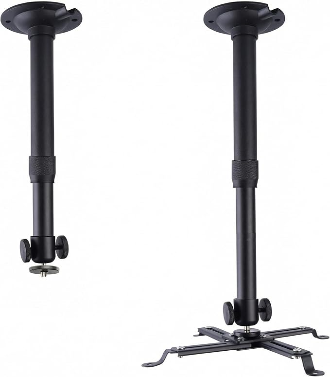 Projector Ceiling Mount with New Gimbal, Adjustable Length Projector Mount, ¼-Inch Screw, Compatible with Most Projectors, Ceiling/Wall Use with Adjustable Angle (Dark) (Black)
