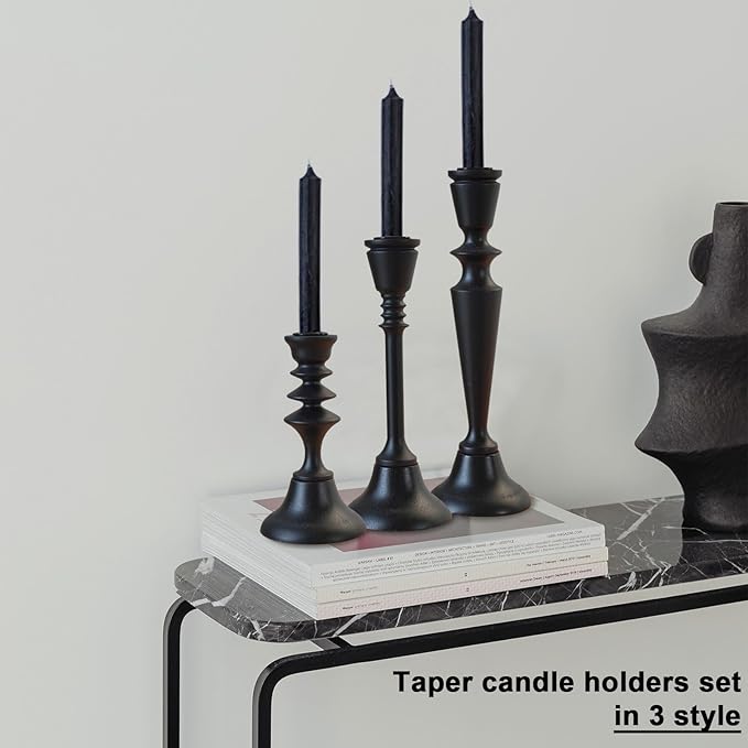 Candlestick Holders Black Candle Holder Set in 3 Designs-Taper Candle Holders Set of 3 for Candlesticks,Modern Wood Candle Stick Candle Holders for Decor