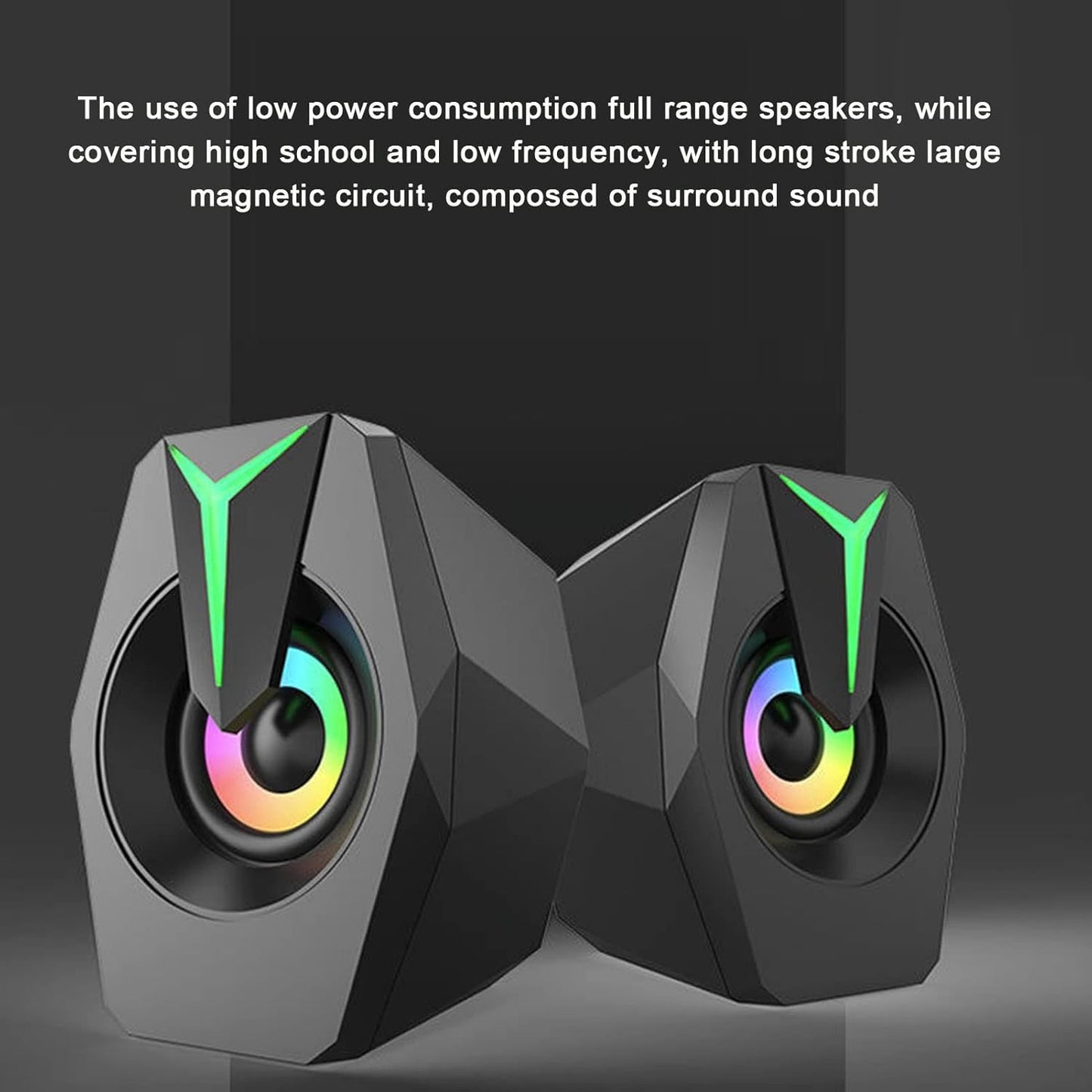 Yunseity USB Powered Speaker, HiFi Stereo Sound, Wired USB Desktop Speaker with RGB Lights (Black)