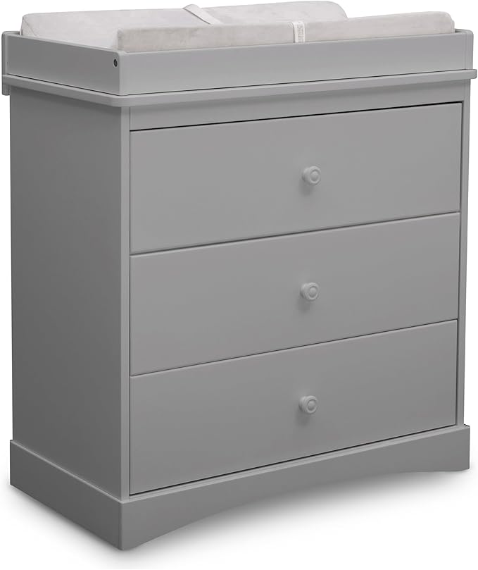 Delta Children Sutton 3 Drawer Dresser with Changing Top and Interlocking Drawers - Greenguard Gold Certified, Grey