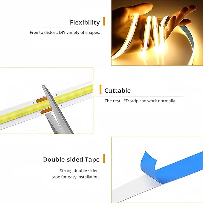 A 5V USB LED Light Strip, COB LED Strip Lights, Warm 5V LED Lights, Small LED Strip Light, TV Lights for TV Under Cabinet Kitchen Living Room Shelving or Displays (Warm 3.28FT x2)