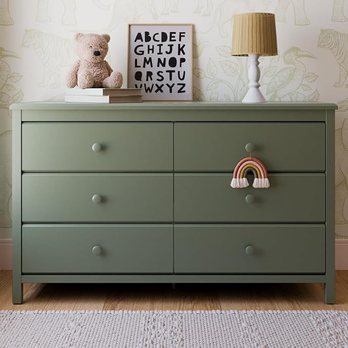 Storkcraft Alpine 6-Drawer Dresser (Olive) – GREENGUARD Gold Certified, Green Dresser for Bedroom, Kids & Nursery Storage Drawers, Safety Interlocking Drawers, Pre-Installed Tracks, Kids Bedroom