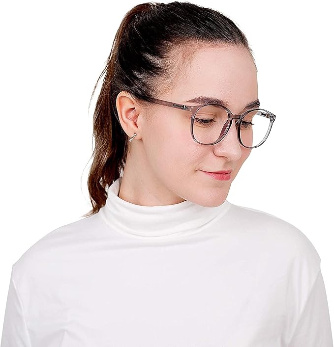 LifeArt Round Blue Light Blocking Glasses, Computer Glasses, Gaming Glasses, TV Glasses for Women Men (Clear Gray, 3.00 Magnification)