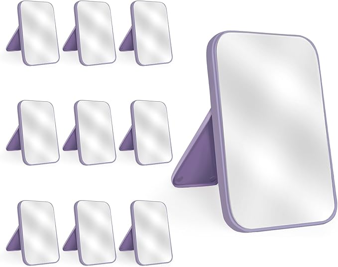 10Pcs Table Desk Vanity Makeup Mirror, 8-Inch Simple Portable Travel Mirror with Stand, Standing and Wall Hanging Dual-use Purple
