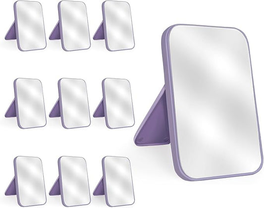 10Pcs Table Desk Vanity Makeup Mirror, 8-Inch Simple Portable Travel Mirror with Stand, Standing and Wall Hanging Dual-use Purple