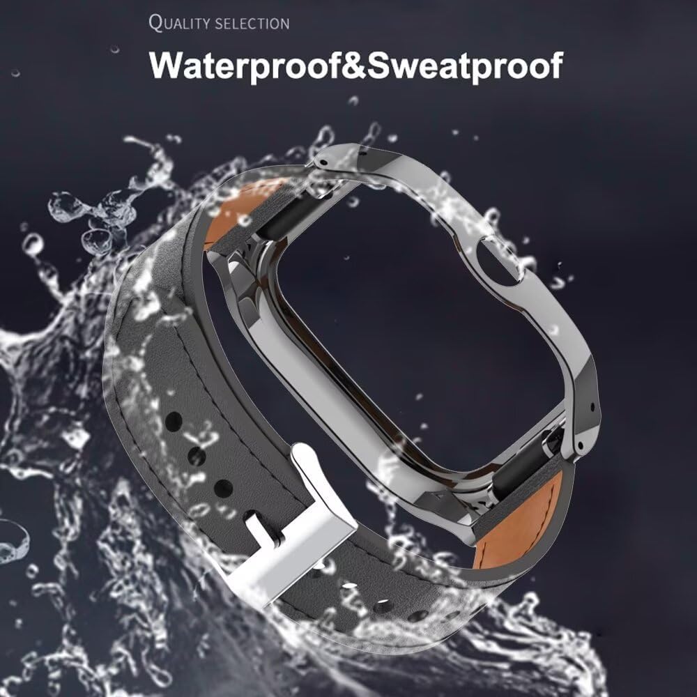 Leather Replacement Bracelet Strap for Xiaomi Redmi Watch 4, Compatible Watchband Accessories with Metal Frame