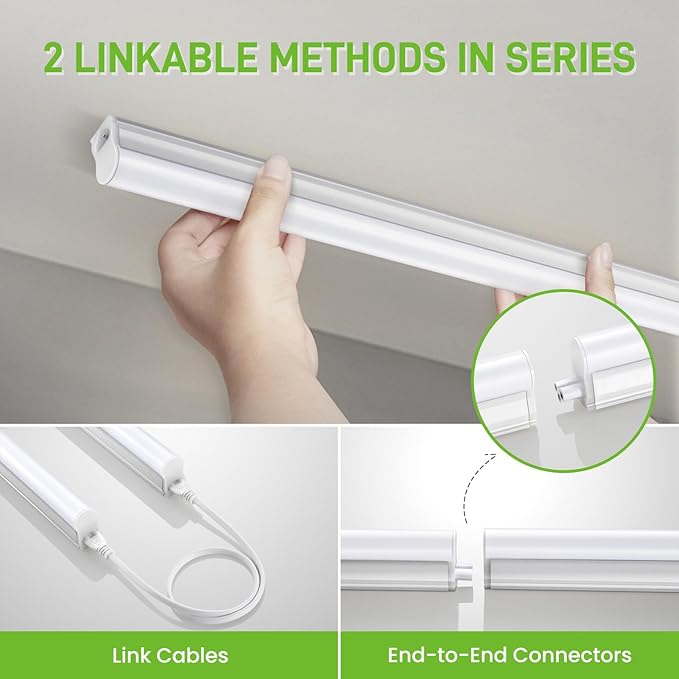 Pak 4FT LED Shop Lights, 2300LM 6500K Cool White, 20W Energy Efficient Linkable Ceiling and Under Cabinet Lighting, T5 Integrated Utility Fixture for Garage, Workshop, Basement, FCC Certified, 8 Pack
