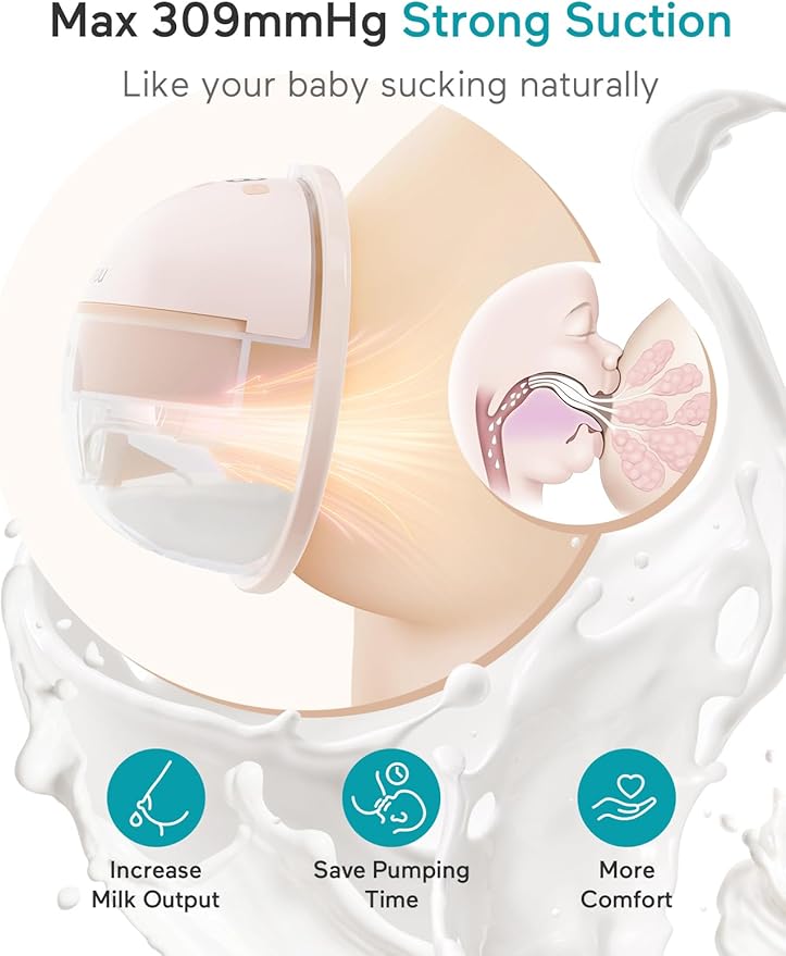 Paruu Hands Free Breast Pump P16, Wearable Breast Pump Electirc Portable with 4 Modes & 12 Levels, Max 309mmHg Strong Suction 19/21/24mm Flange Inserts Wearable Breastfeeding Pump, 2 Pack（Nude