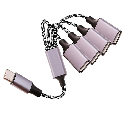 Fidioto USB-C OTG Splitter Y Cable(10 inch long),USB C Male to Four USB A Female Cable Adapter,Multi USB 2.0 Port Expander Hub,Multiport Split Adapter for iMac/iPhone 15/iPad Pro Air 4 5/PC(Grey)